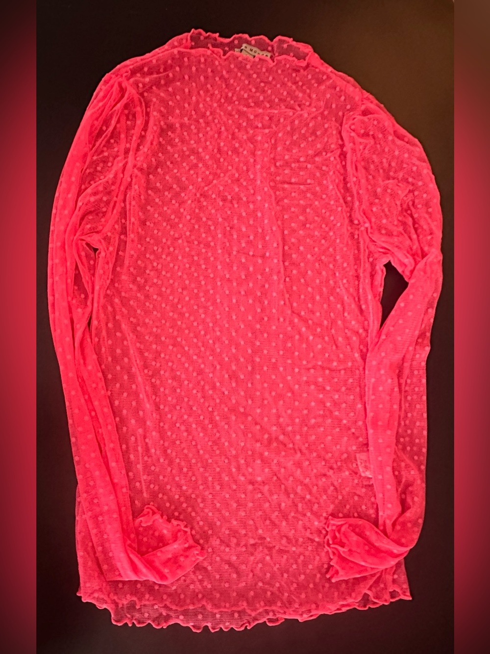 Haute Monde Sheer Swiss-Dot Long Sleeve Top - Hot Pink